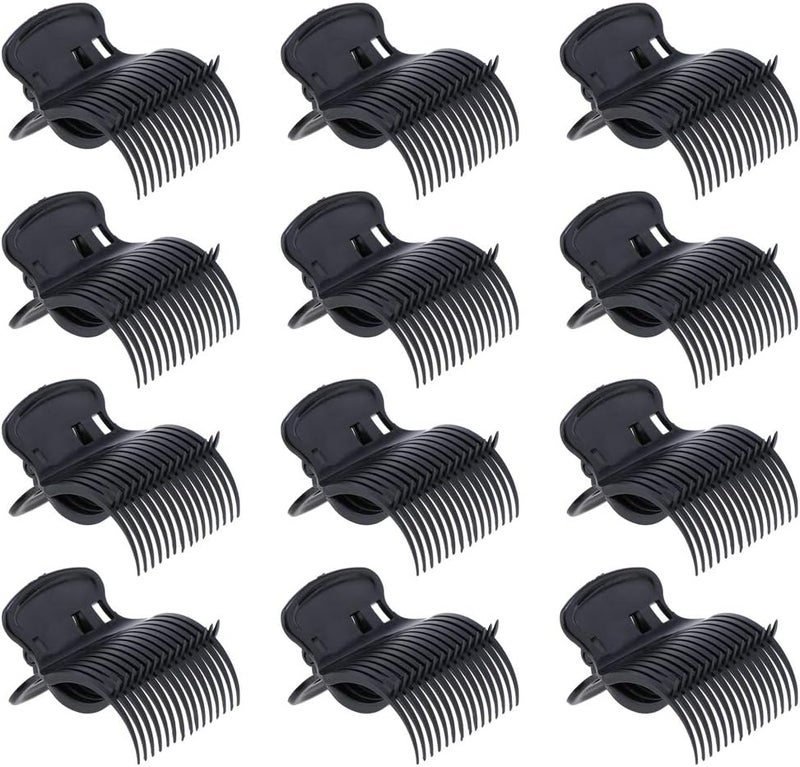 12pcs Plastic Hot Roller Clips Hair Curler Claw Hair Clips for Small, Medium, Large and Jumbo, Black - Image 3