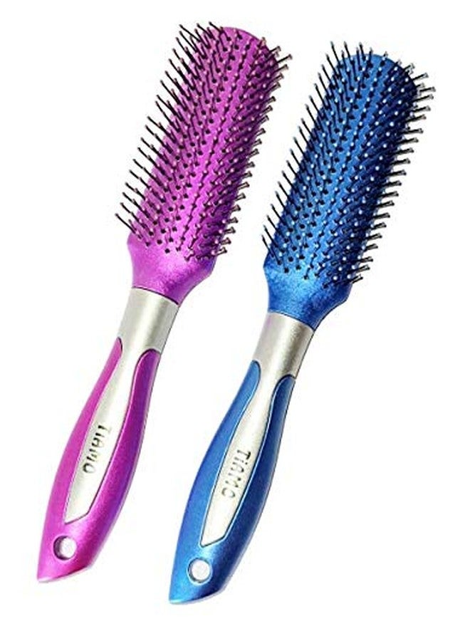 Tiamo Flat plastic hair brush set pink and blue - Image 1