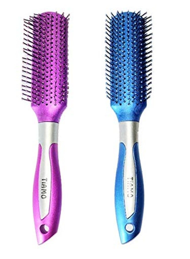 Tiamo Flat plastic hair brush set pink and blue - Image 2