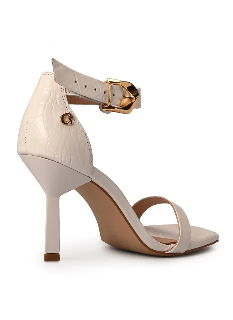 Carmen Steffens  White Sandal with Geometric Heel for Women | Best Price UAE