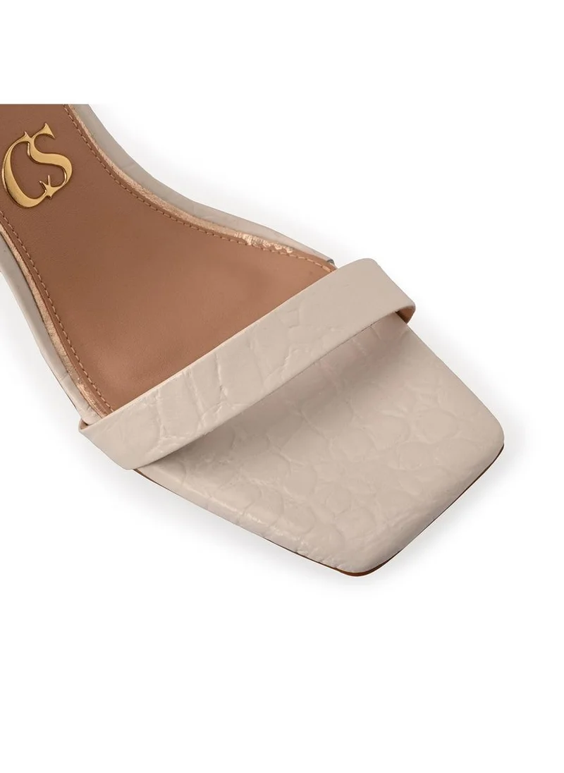 Carmen Steffens  White Sandal with Geometric Heel for Women | Best Price UAE