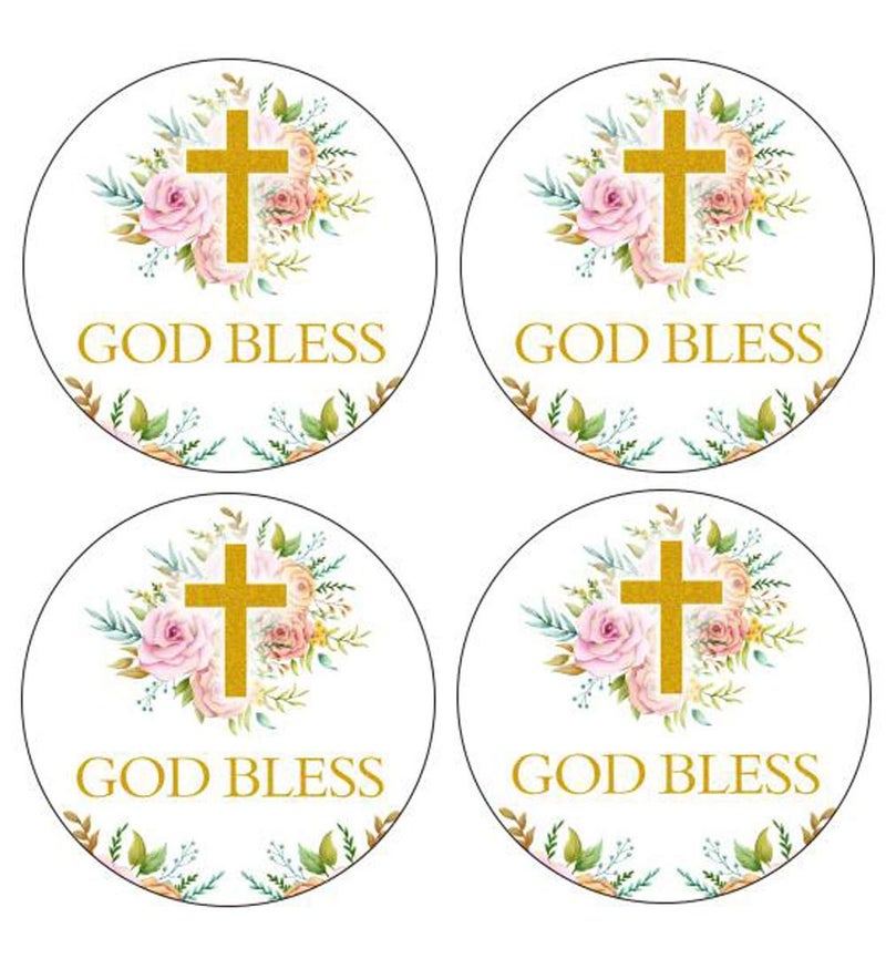 2 Round 50 Pack Cross Stickers Candy Sticker Labels for Religious Party Baptism Confirmation Christening First Communion Birthday Party Wedding Baby Shower Flower Cross1