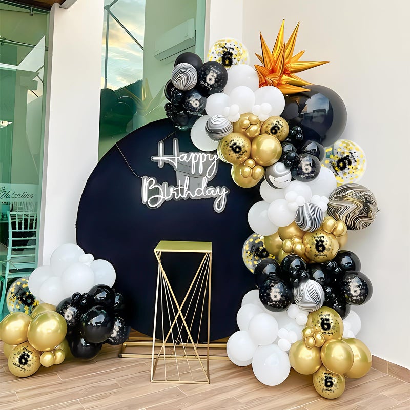 Unisun 6th Birthday Balloons, 6 Years Birthday Decorations for Boys, Happy Birthday Black Gold 6 Anniversary Balloons Decoration for Birthday Party Supplies - Image 2
