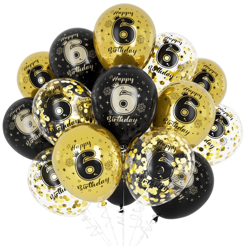 Unisun 6th Birthday Balloons, 6 Years Birthday Decorations for Boys, Happy Birthday Black Gold 6 Anniversary Balloons Decoration for Birthday Party Supplies - Image 1