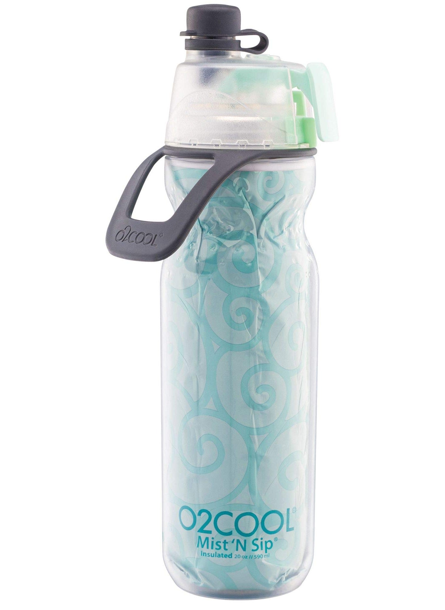 O2COOL O2COOL Mist N Sip Misting Water Bottle 2in1 Mist And Sip Function With No Leak Pull Top Spout Reusable Sports Water Bottle  20 oz Yoga Mint 