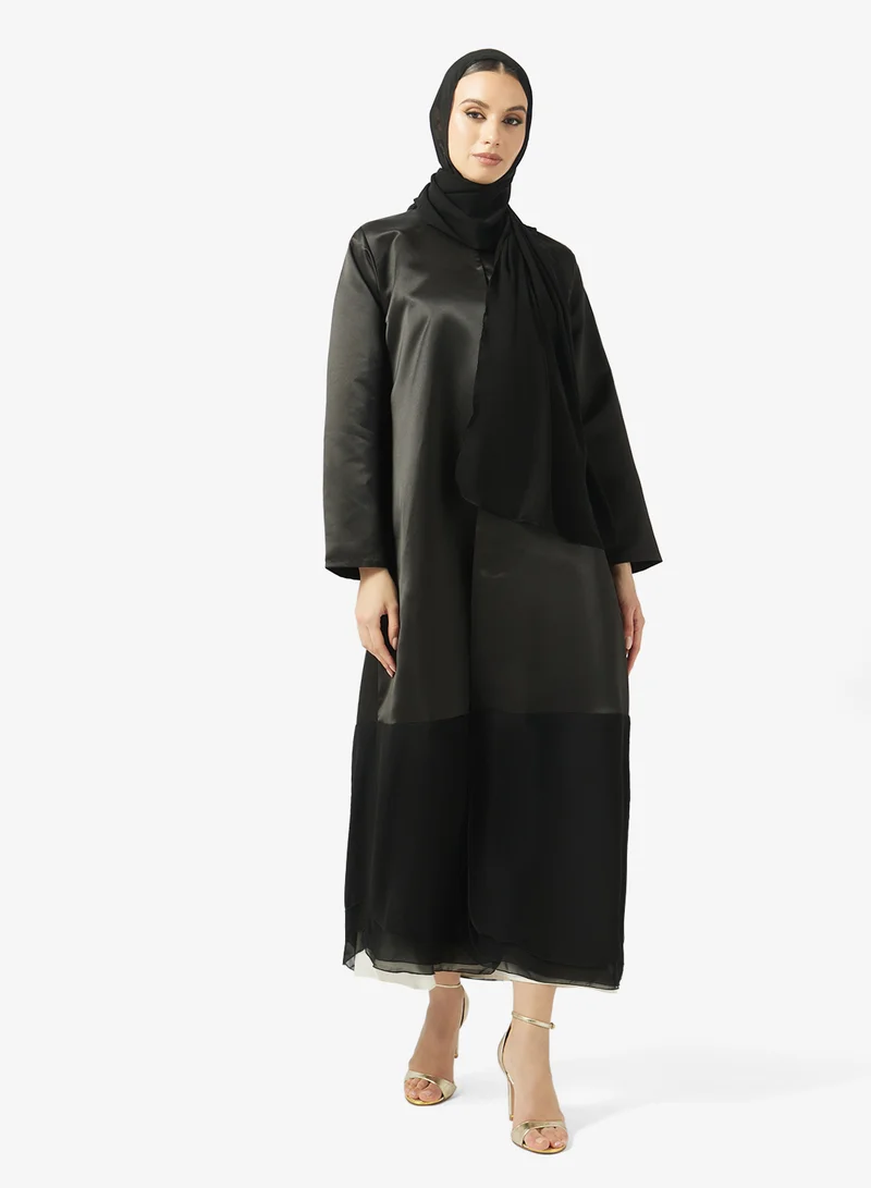 Sleek Modern Metallic Finish Open Front Abaya