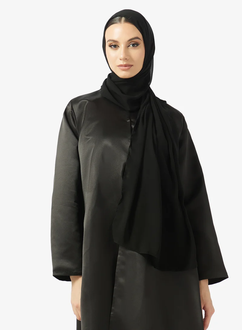 hayas closet  Sleek Modern Metallic Finish Open Front Abaya for Women | Best Price UAE