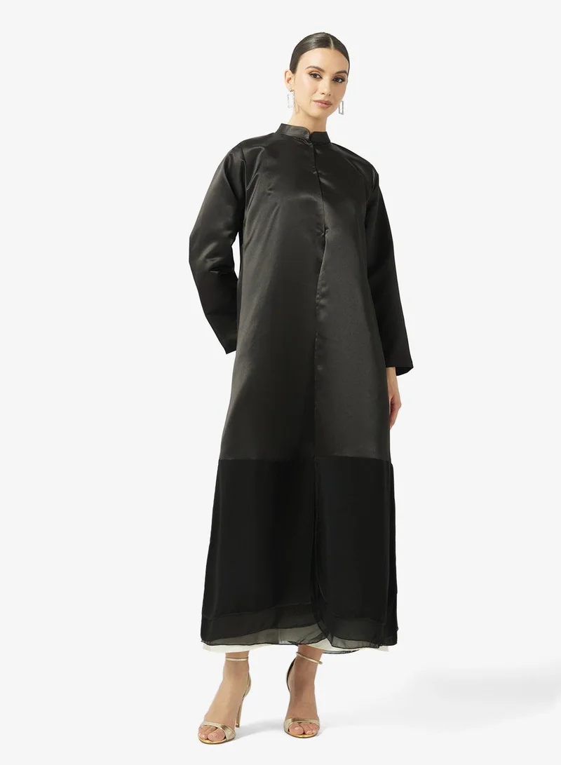 Hayas Closet  Sleek Modern Metallic Finish Open Front Abaya for Women | Best Price UAE