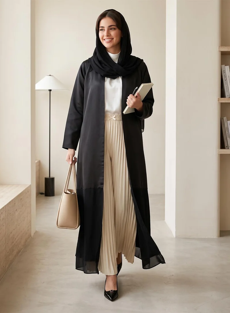 Hayas Closet  Sleek Modern Metallic Finish Open Front Abaya for Women | Best Price UAE