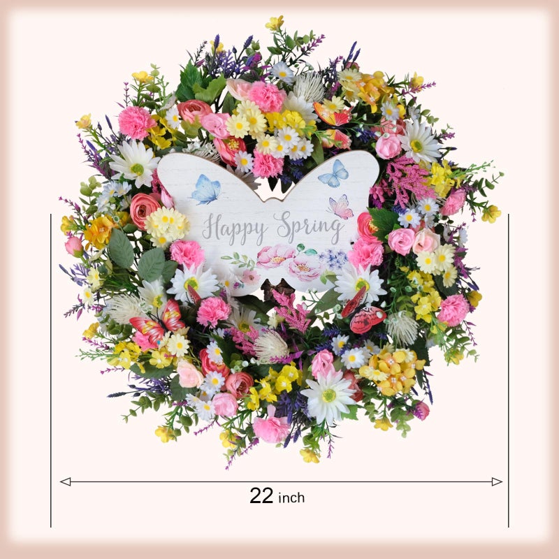 idyllic 22 Inch Spring Summer Wild Flower Front Door Wreath, Everyday Greenery Leaves for Indoor and Outdoor Use, Rustic Farmhouse Style Home Wreath Decor - Image 3