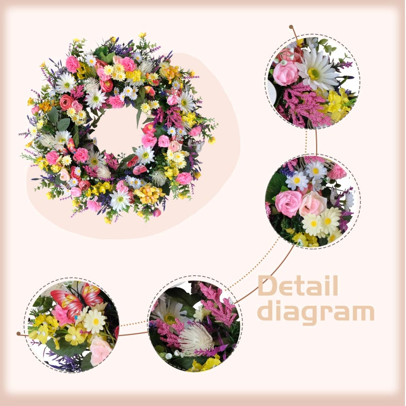 idyllic 22 Inch Spring Summer Wild Flower Front Door Wreath, Everyday Greenery Leaves for Indoor and Outdoor Use, Rustic Farmhouse Style Home Wreath Decor - Image 2