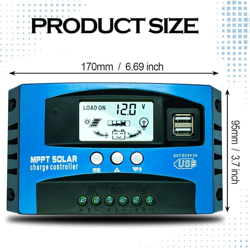 60A MPPT Solar Charge Controller 12V 24V Auto Dual USB LCD Display Panel Regulator With Load - Image 5