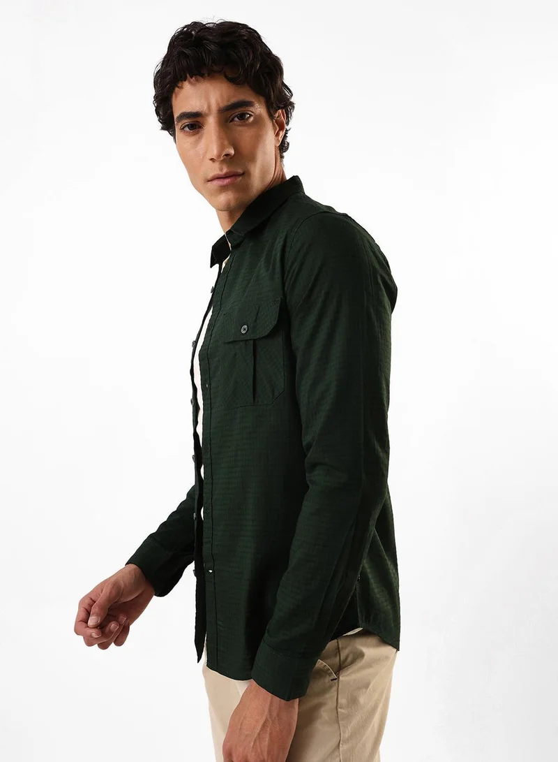 Dennis Lingo Men's Dark Green Cotton Blend Casual Button Down Regular Fit Shirt