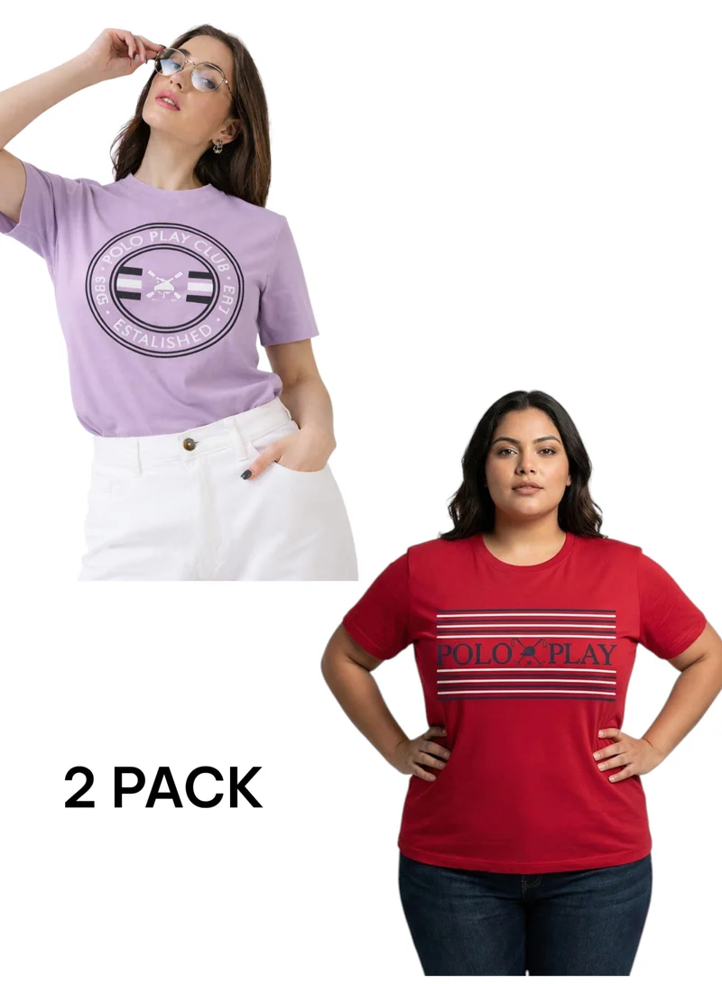 بولو بلاي  Multipack Graphic Print T-Shirt for WOMEN