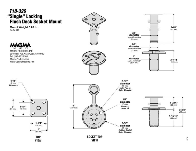 Magma Products, T10-326 Single Locking Flush Deck Socket Mount, Multi, One Size - Image 5