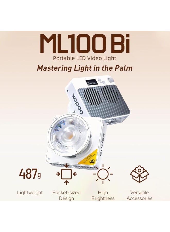 Godox GODOX ML100Bi Portable Bi-Color COB LED Video Light with Carry Case – 100W Compact Studio Light for Photography, Videography, Live Streaming, Portrait & Product Shooting - Image 2