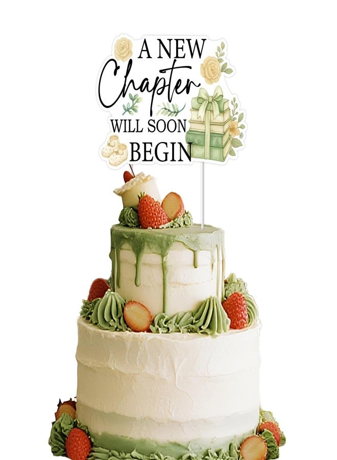 Fangleland Storybook Baby Shower Cake Topper, A New Chapter Will Soon Begin Cake Decoration Green Books Reading Themed Gender Reveal Newborn Welcome Party Supplies - Image 1