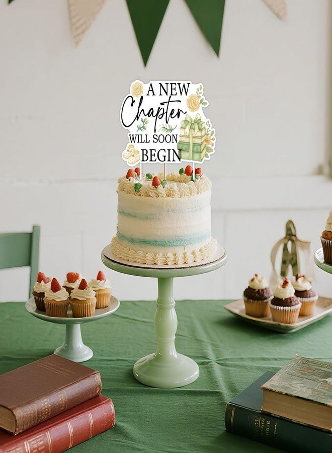 Fangleland Storybook Baby Shower Cake Topper, A New Chapter Will Soon Begin Cake Decoration Green Books Reading Themed Gender Reveal Newborn Welcome Party Supplies - Image 4