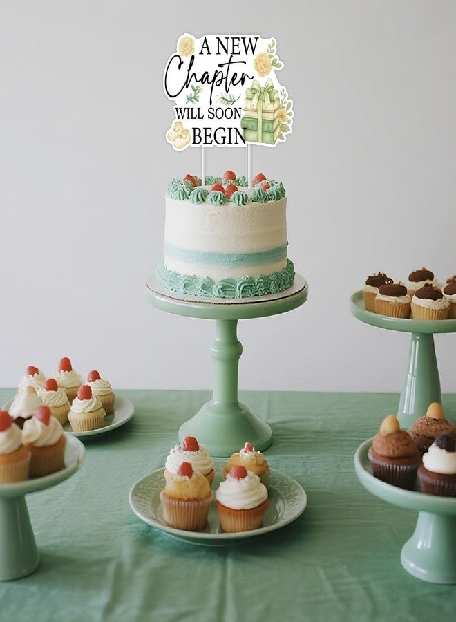 Fangleland Storybook Baby Shower Cake Topper, A New Chapter Will Soon Begin Cake Decoration Green Books Reading Themed Gender Reveal Newborn Welcome Party Supplies - Image 2