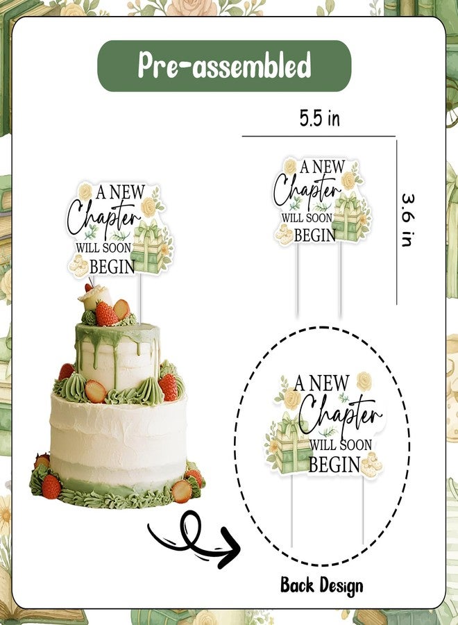 Fangleland Storybook Baby Shower Cake Topper, A New Chapter Will Soon Begin Cake Decoration Green Books Reading Themed Gender Reveal Newborn Welcome Party Supplies - Image 3