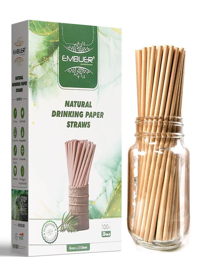 Embuer Kraft Paper Straws for Drinking Juice, Milkshake, Cold Coffee -6 mm X 210 mm (100N) I Premium Extra Durable paper straws Unbleached, Eco-Friendly Straw for Kids, Parties, Restaurants- Pack of 1 - Image 1