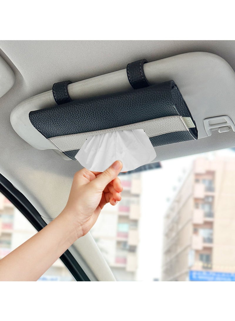LeArt Leather Car Tissue Holder – Visor Tissue Box Holder for Car | Tissue Box for Car | Car Accessories Interior | Car Tissue Box | Visor Tissue Box Holder (Black Visor) - Image 1