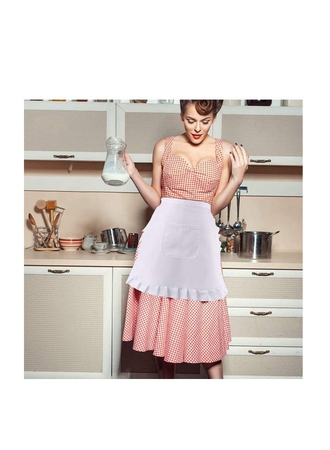 White Waist Apron Half Apron Kitchen Half Waist Apron Ruffle Chef Work Bib Maid Apron Dress Bistro Server Aprons for Waitress Cosplay Costume - Image 3