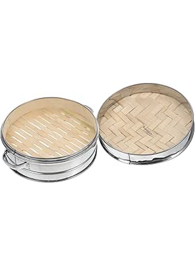 Stainless Steel Steamer Basket with Lid 20cm Double Handled Food Dumpling Steamer Set - Image 1
