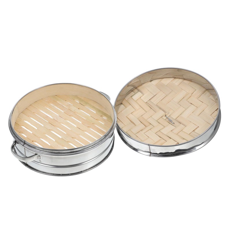 Stainless Steel Steamer Basket with Lid 20cm Double Handled Food Dumpling Steamer Set - Image 2