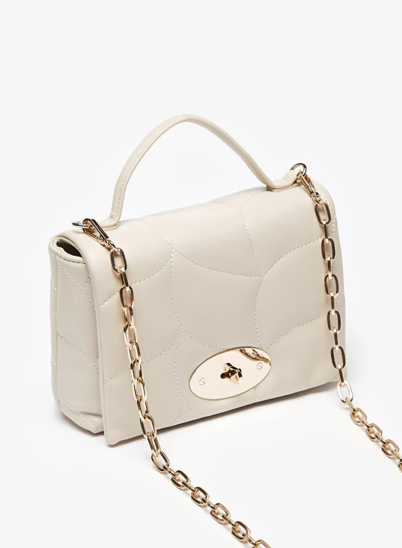 Flora Bella By Shoexpress Womens Quilted Satchel Bag with Detachable Chain Strap and Clasp Closure By Shoexpress