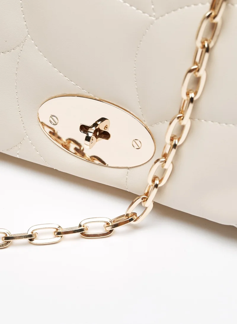 Flora Bella By Shoexpress Womens Quilted Satchel Bag with Detachable Chain Strap and Clasp Closure By Shoexpress