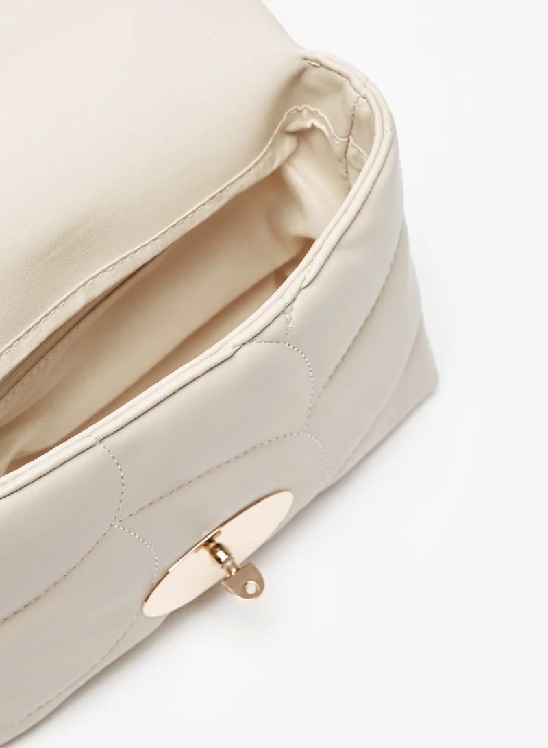Flora Bella By Shoexpress Womens Quilted Satchel Bag with Detachable Chain Strap and Clasp Closure By Shoexpress