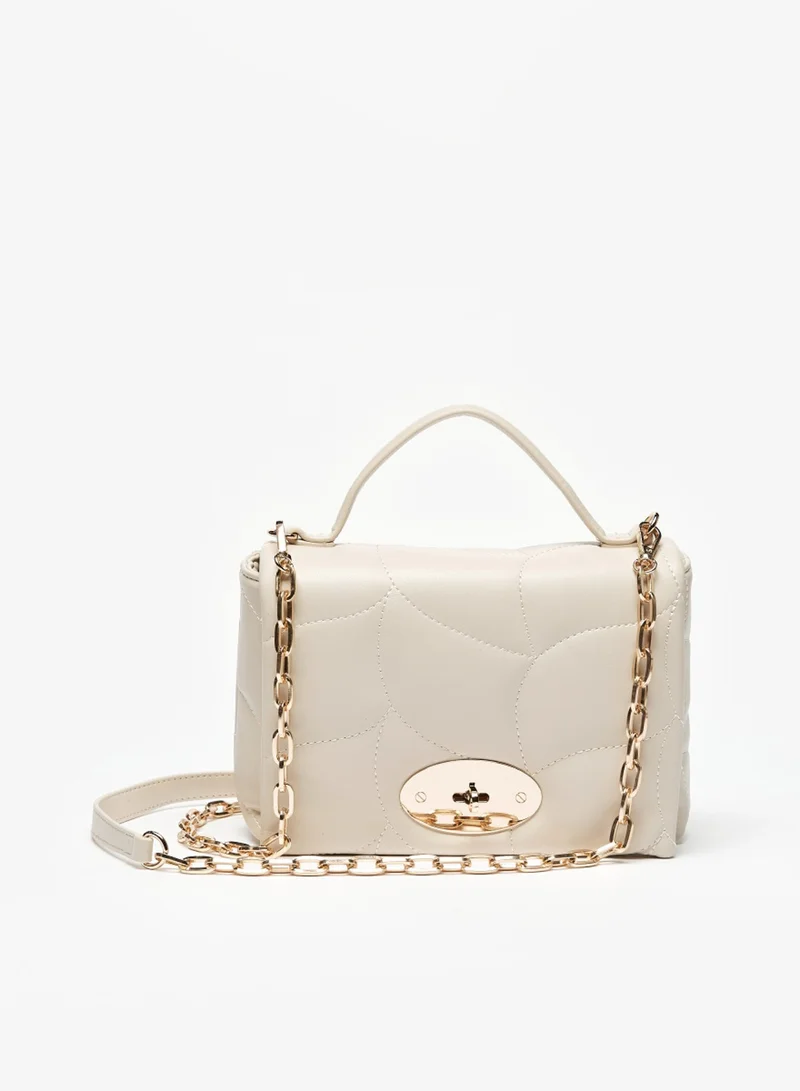 Flora Bella By Shoexpress Womens Quilted Satchel Bag with Detachable Chain Strap and Clasp Closure By Shoexpress