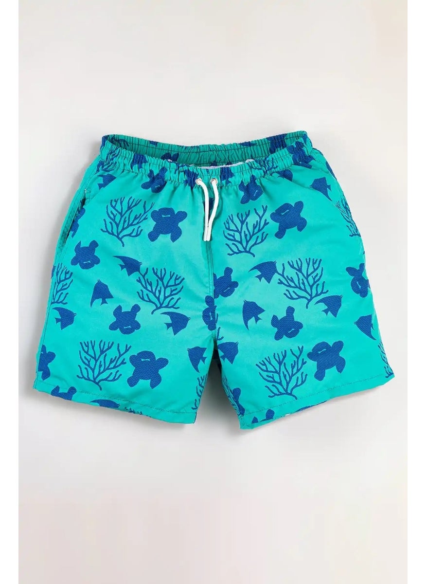 Gold Class Kidswear Ocean Themed Printed Drawstring Lined Boys Swim Shorts  - Image 1