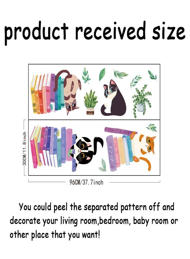 SUPERDANT Cats Reading Wall Stickers Colorful Book Plants Wall Decor Cat Kitty Kitten Nursery Decorations Study Classroom Bedroom Art Livingroom Reading Corner School Kids Room Wallpaper Decor - Image 2