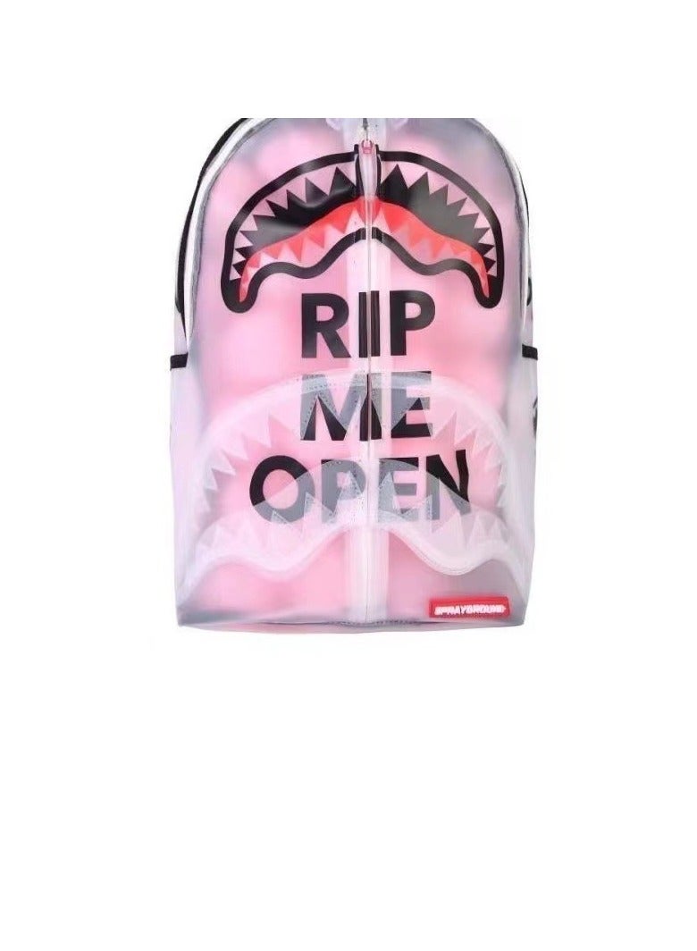 SKT Shiketro Sports Backpack Funny Shark Male and Female Students Transparent Large Capacity Trendy Brand Backpack Leisure Travel Schoolbag 29*46*16CM
