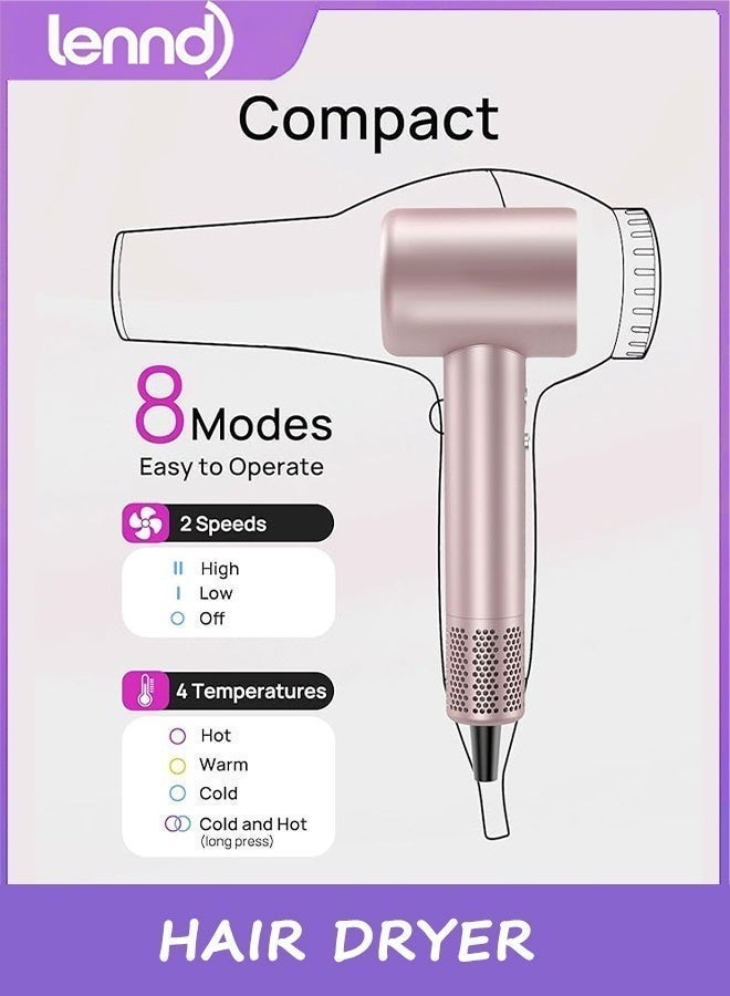 LENND Hair Dryer, High-Speed Ionic Low Noise Blow Dryer with Brushless Motor for Fast Drying, Thermo-Control Quiet Compact Hair Blow Dryer for Curly Hair for Home Travel Salon - Image 5
