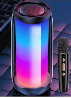 Bluetooth Speaker Black With 1 Wireless Microphones For Karaoke and Play Music Portable Karaoke Machine Multiple Fuctions Voice Changing Effects LED Dancing Light Remove Original Singer's Voice For Ki