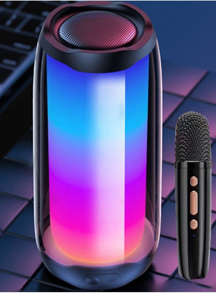 Furtey - Bluetooth Speaker Black With 1 Wireless Microphones For Karaoke and Play Music Portable Karaoke Machine Multiple Fuctions Voice Changing Effects LED Dancing Light Remove Original Singer's Voice For Ki - Image 1