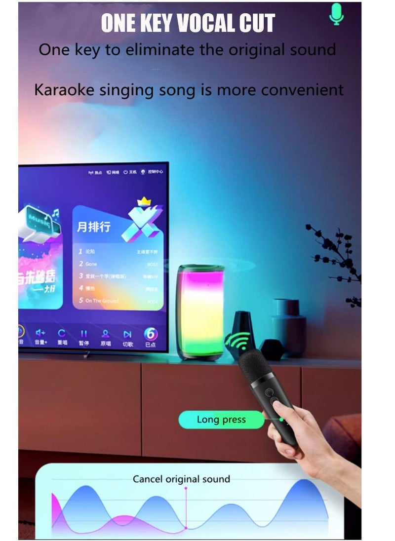 Furtey - Bluetooth Speaker Black With 1 Wireless Microphones For Karaoke and Play Music Portable Karaoke Machine Multiple Fuctions Voice Changing Effects LED Dancing Light Remove Original Singer's Voice For Ki - Image 1