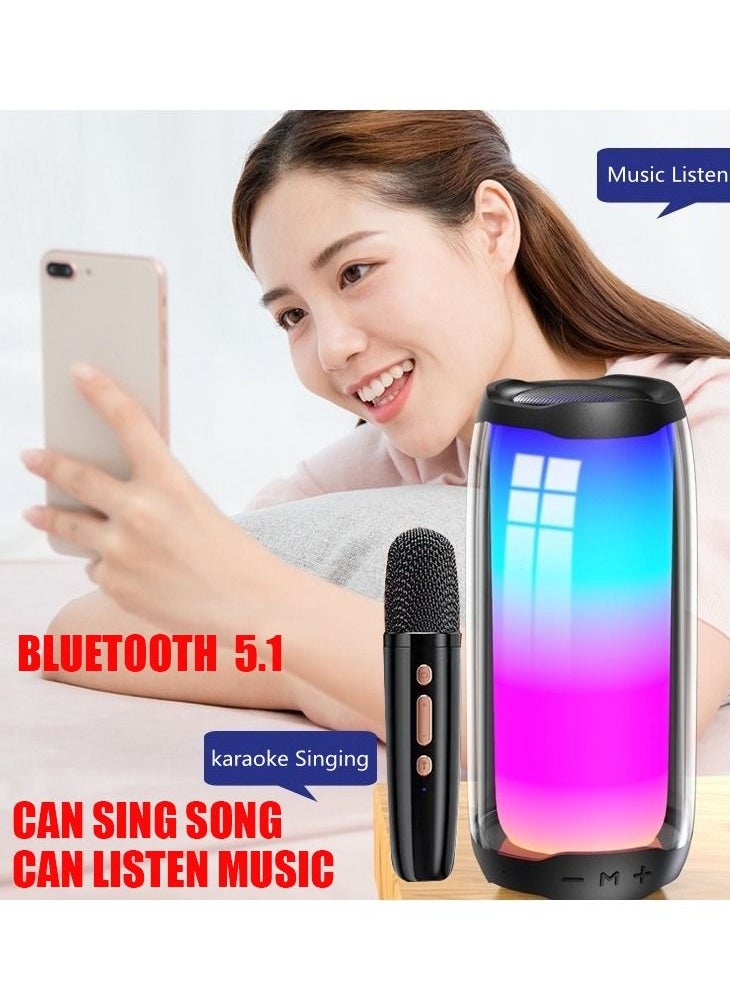 Furtey - Bluetooth Speaker Black With 1 Wireless Microphones For Karaoke and Play Music Portable Karaoke Machine Multiple Fuctions Voice Changing Effects LED Dancing Light Remove Original Singer's Voice For Ki - Image 1