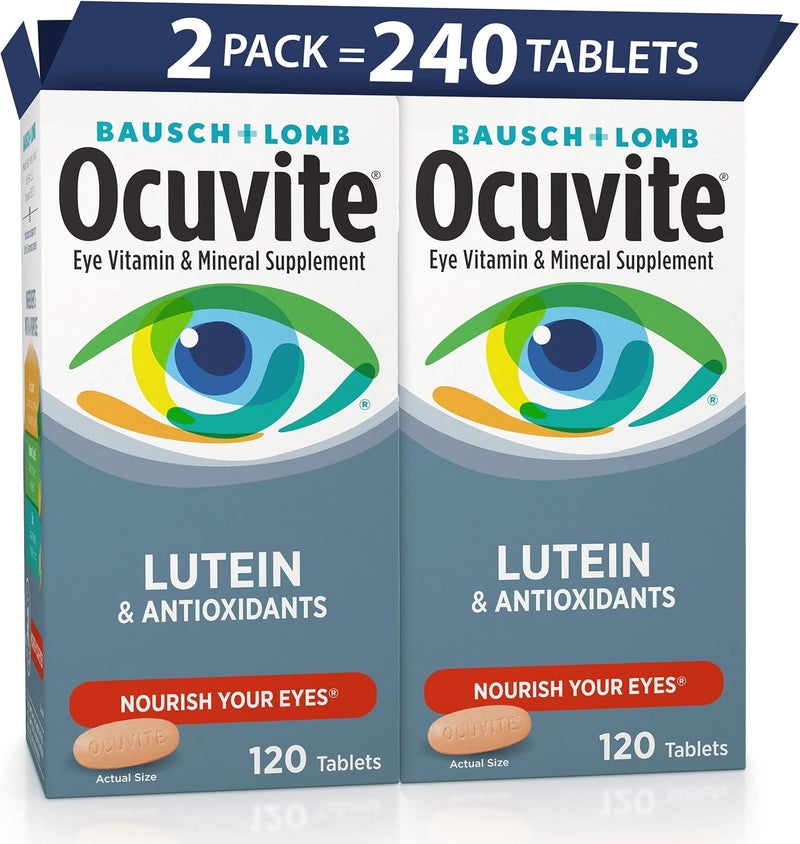 Ocuvite أقراص أوكوفيت باوش ولوم المكملات الغذائية بالفيتامينات والمعادن مع اللوتين 120 حبة في زجاجة - Image 1