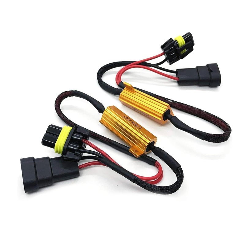 Qurbuns 2 PCS 9005/9006 LED Load Resistor Kit, 50W Headlight Bulb Decoder, Anti Flicker Harness Resistor Kit, Pure Copper Wire Plug and Play Warning Canceller, Universal for Most Cars (Black) - Image 1