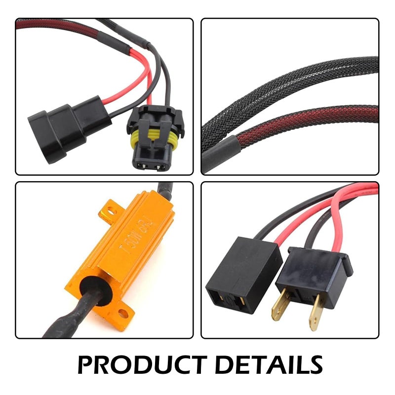Qurbuns 2 PCS 9005/9006 LED Load Resistor Kit, 50W Headlight Bulb Decoder, Anti Flicker Harness Resistor Kit, Pure Copper Wire Plug and Play Warning Canceller, Universal for Most Cars (Black) - Image 5