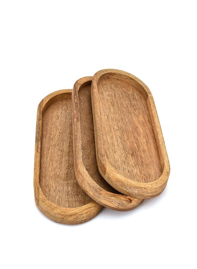 Mahasu Platters Mango Wood Natural Wood Serving Platters Set with Lip Oval for Food Holder/BBQ, Serve Cheese, Sushi (11" X 5" X 0.75") - Image 1