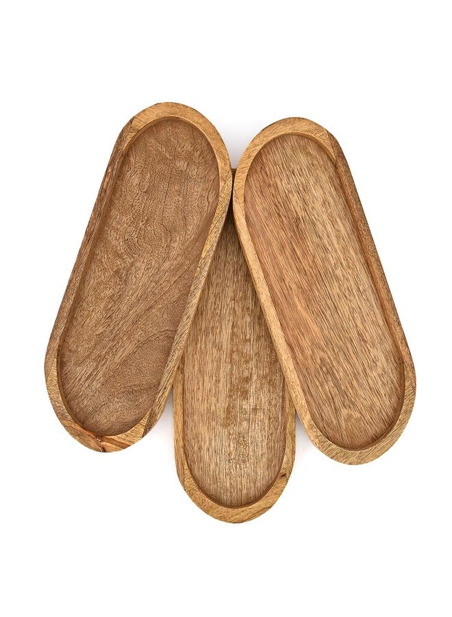 Mahasu Platters Mango Wood Natural Wood Serving Platters Set with Lip Oval for Food Holder/BBQ, Serve Cheese, Sushi (11" X 5" X 0.75") - Image 3