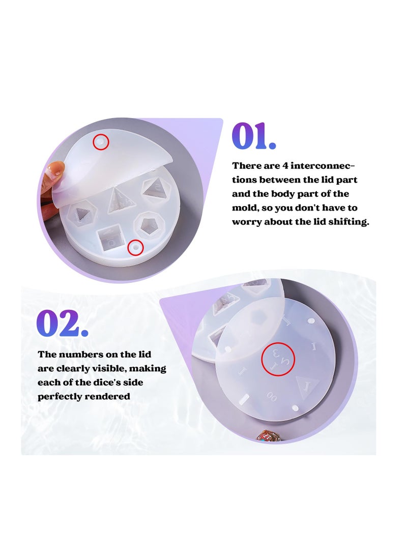 Dice Molds for Resin, Integrated DND Dice Resin Mold with 7 Standard Polyhedral Sharp Edge Dice Cavities, Easy to Making Silicone Molds for Epoxy Resin, DIY Dices Making,Level Up Your Tabletop Gaming