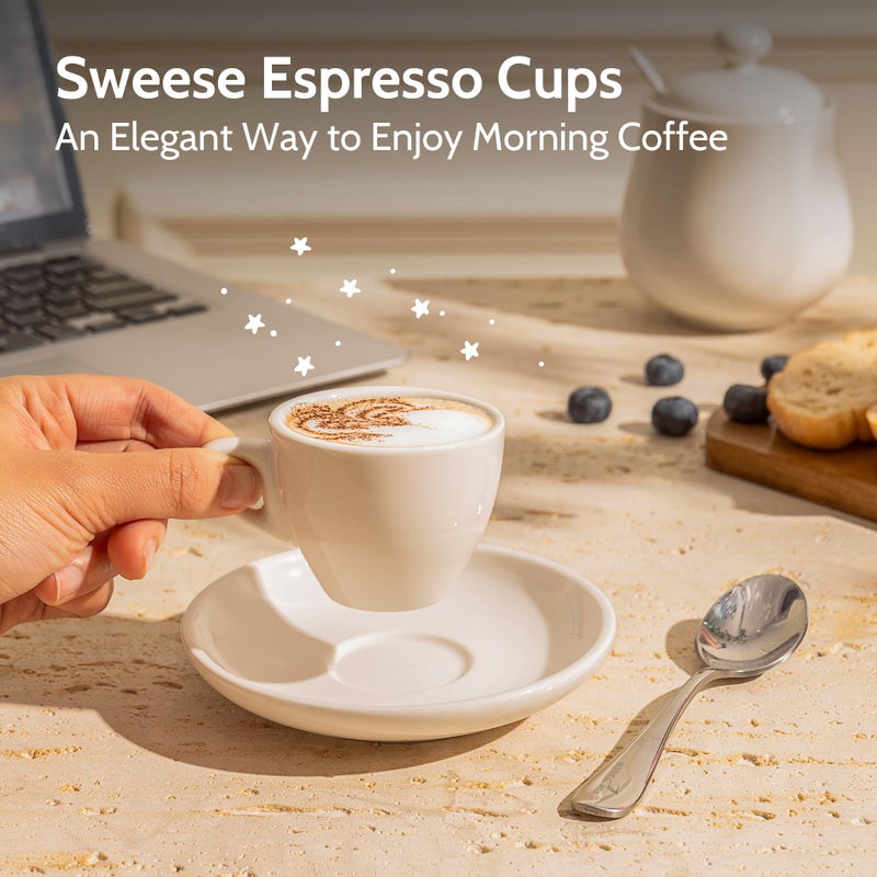 Sweese 401.001 Porcelain Espresso Cups with Saucers - 2 Ounce - Set of 6, White - Image 5