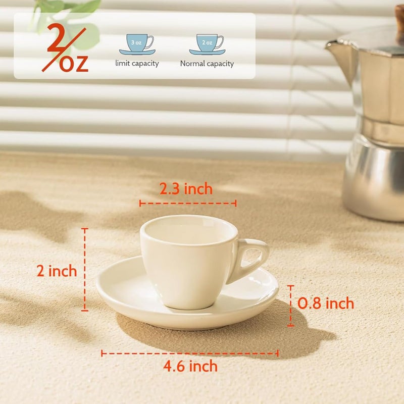 Sweese 401.001 Porcelain Espresso Cups with Saucers - 2 Ounce - Set of 6, White - Image 2
