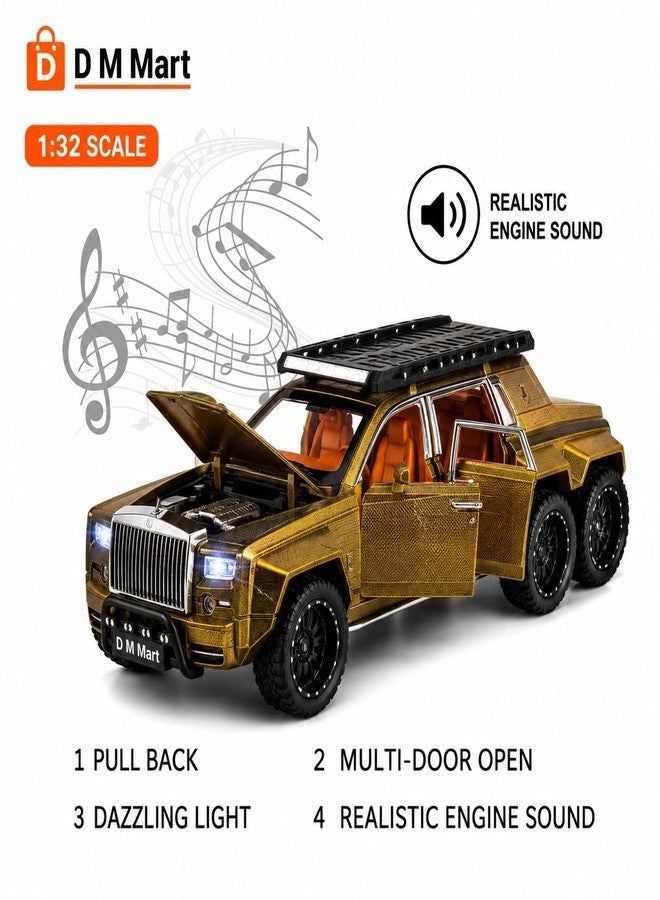 D M Mart 1:32 6x6 Modified RR Phantom Pull Back Die-Cast Metal Car | Golden Luxury Alloy Toy Car with 6 Openable Doors, Sound & Light | Collectible Model Car Gift for Kids & Boys - Image 4